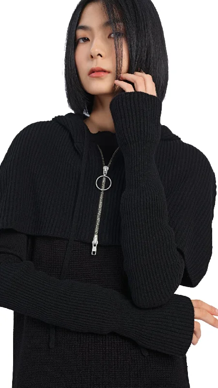 two-tone hoodie-Cropped Hoodie Cape With Arm Warmer