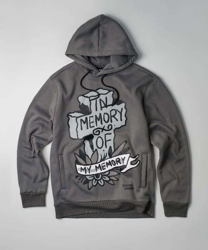 hoodie with Norse mythology-In Memory Of Graphic Print Hoodie - Grey