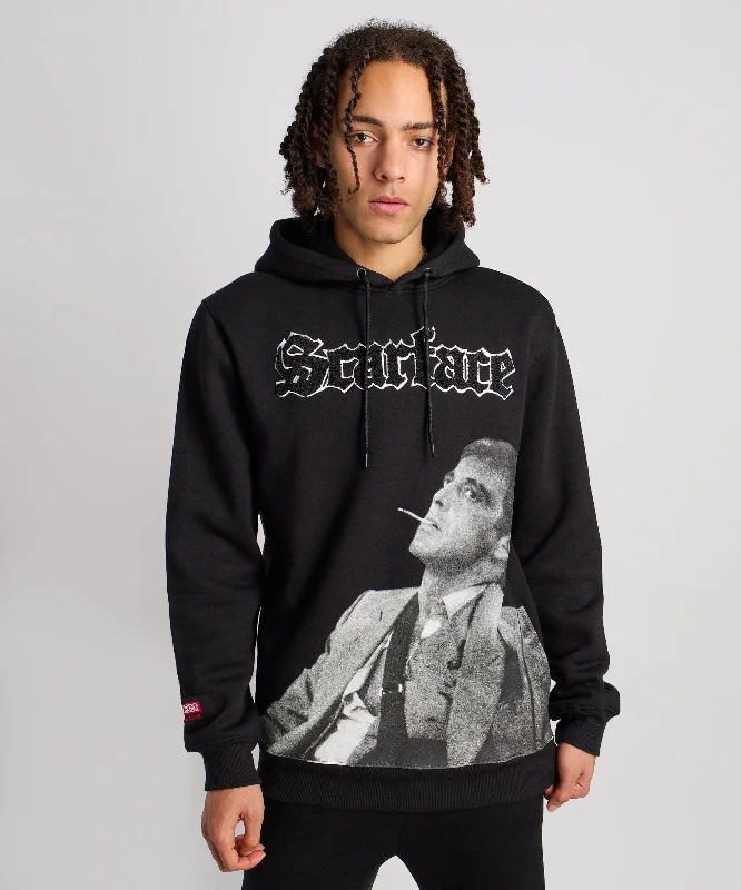 skull print hoodie-Scarface Old English Chenille Hoodie - Black