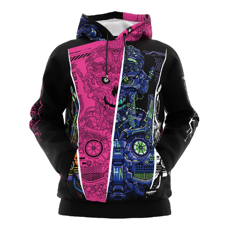 hoodie with punk rock patches-Robotic Skull Hoodie