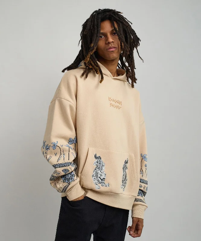 hoodie with tribal design-Guardian Embroidered Hoodie - Khaki