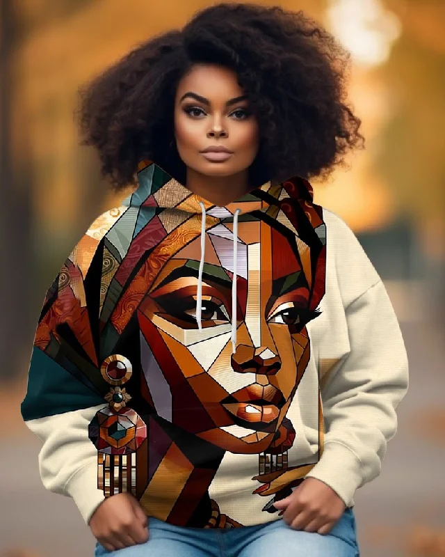 full zip hoodie-African Woman Cubist Style Art Long-sleeved Hoodie