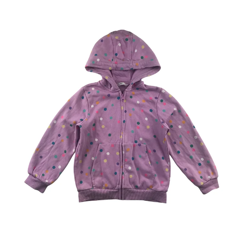 hoodie with unique zipper placement-M&S hoodie 5-6 years lilac and multicolour polka dot full zipper