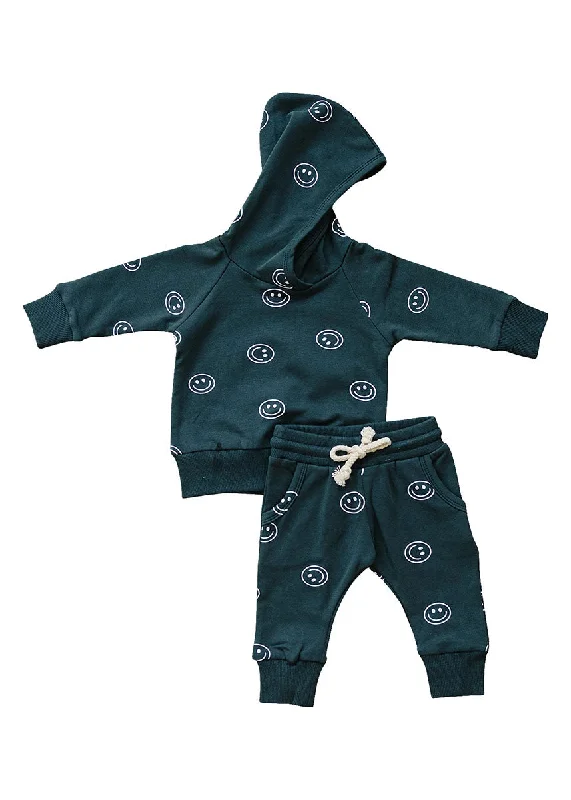 beachside hoodie-Smiley French Terry Hoodie Set - Dark Teal