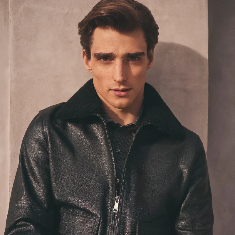 jacket for evening outings -Leather Aviator Jacket