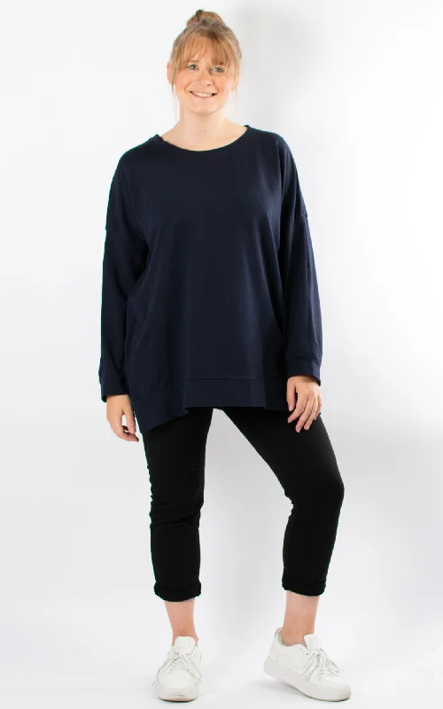 sweatshirts emerald blue -Cuffed Sleeve Sweatshirt | Navy