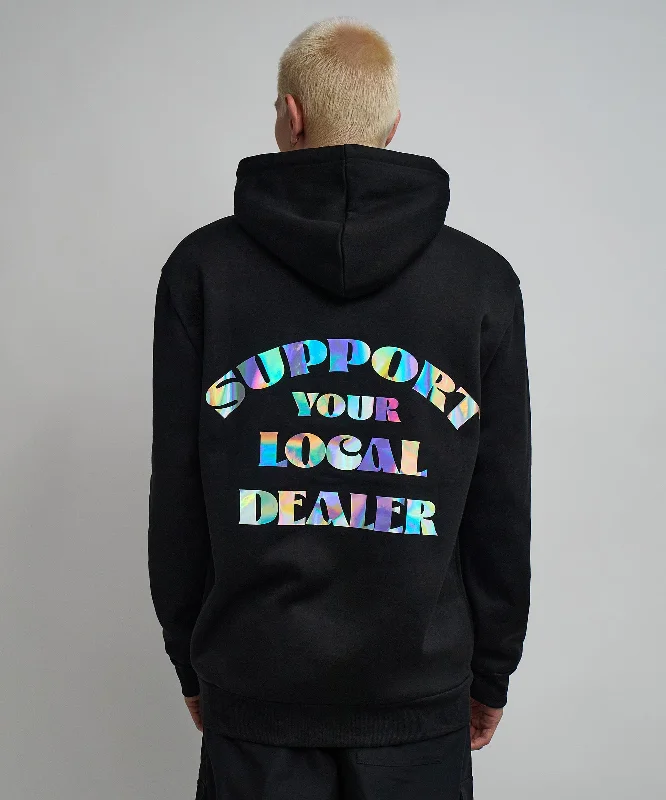 sports hoodie-Support Local Iridescent Foil Print Hoodie - Black