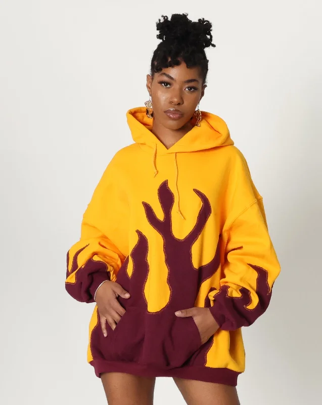 sci-fi hoodie-CNT FLAMES HOODIE - PURPLE N YELLOW