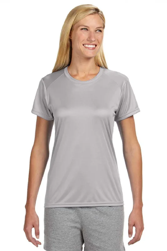 cotton yellow T-shirts -A4 Womens Performance Moisture Wicking Short Sleeve Crewneck T-Shirt - Silver Grey