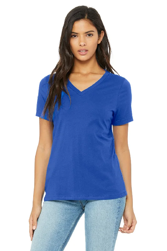 plus-size yellow T-shirts -Bella + Canvas Womens Relaxed Jersey Short Sleeve V-Neck T-Shirt - True Royal Blue