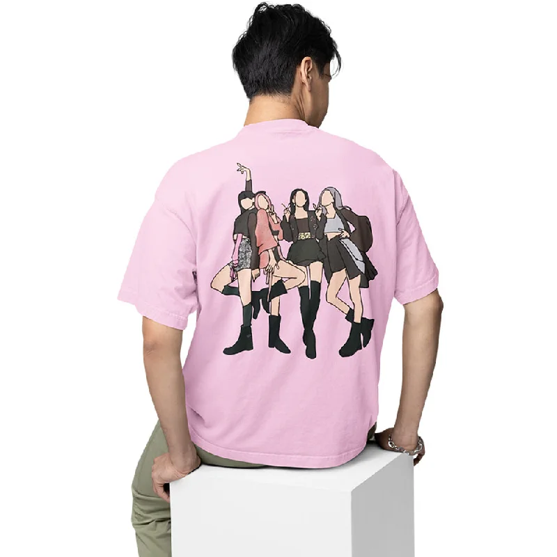 blue long-sleeve T-shirts -Black Pink Oversized T shirt - The Queens Of K Pop