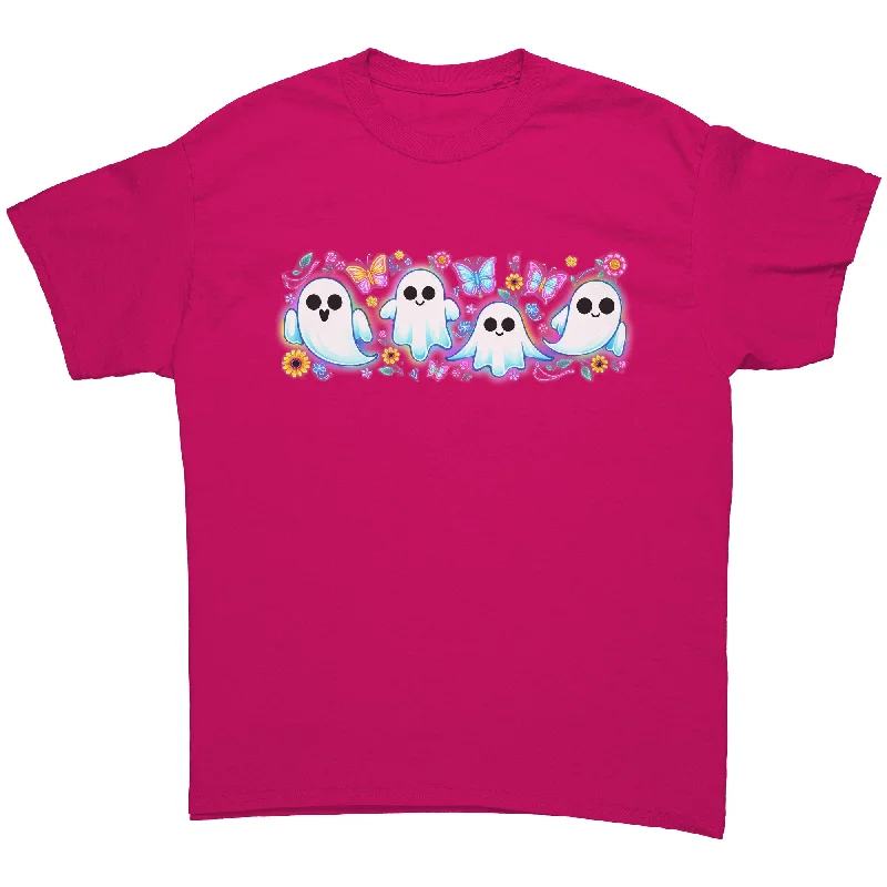 pastel indigo T-shirts -Bright Floral Ghosts Unisex T-Shirt, Cute Ghosts