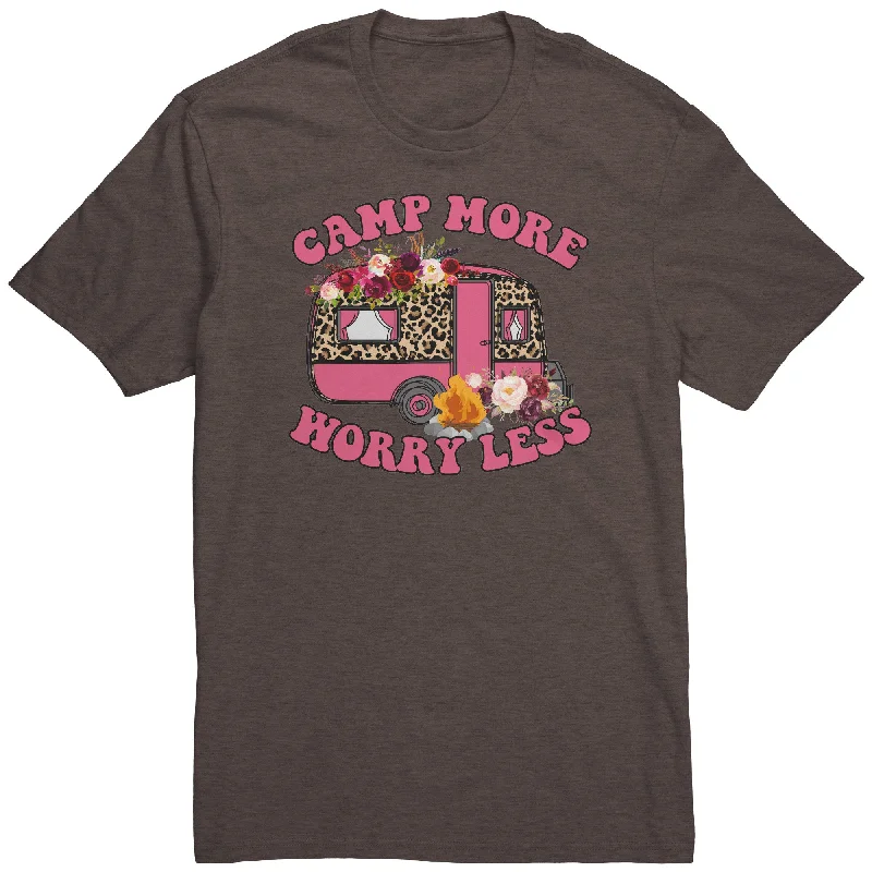 vintage yellow T-shirts -Camp More Worry Less Retro Trailer Unisex T-Shirt