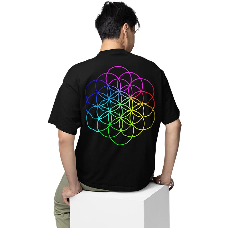 graphic maroon T-shirts -Coldplay Oversized T shirt - Flower Of Life