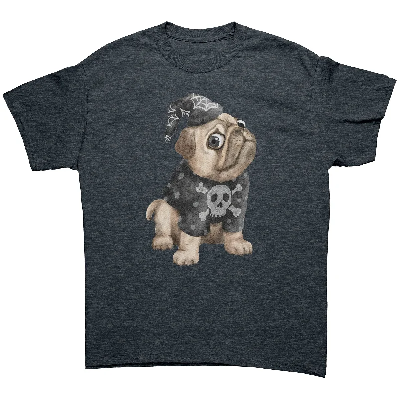 winter beige T-shirts -Cute Witchy Halloween PUG Unisex T-Shirt