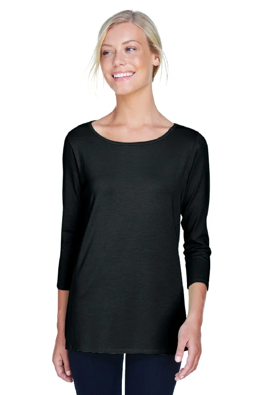 urban brown T-shirts -Devon & Jones Womens Perfect Fit 3/4 Sleeve Wide Neck T-Shirt - Black - Closeout