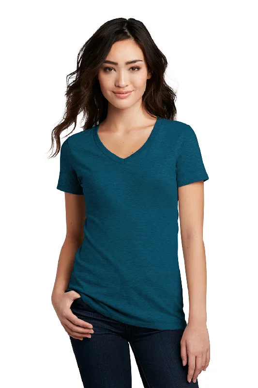 high-neck purple T-shirts -District Womens Perfect Blend Short Sleeve V-Neck T-Shirt - Deep Turquoise Blue Fleck