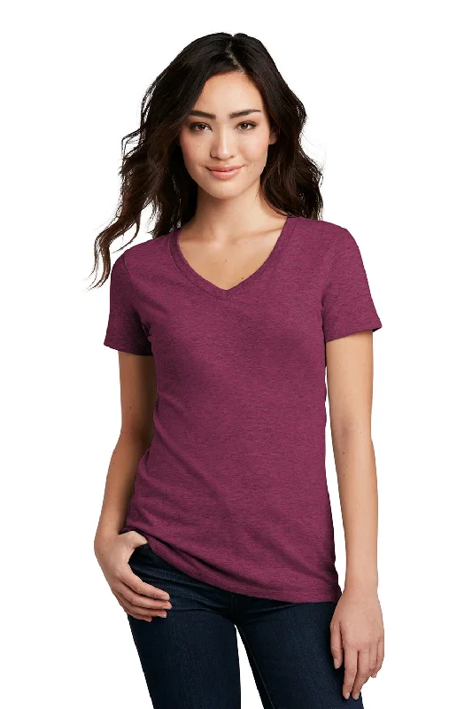 plain indigo T-shirts -District Womens Perfect Blend Short Sleeve V-Neck T-Shirt - Raspberry Fleck