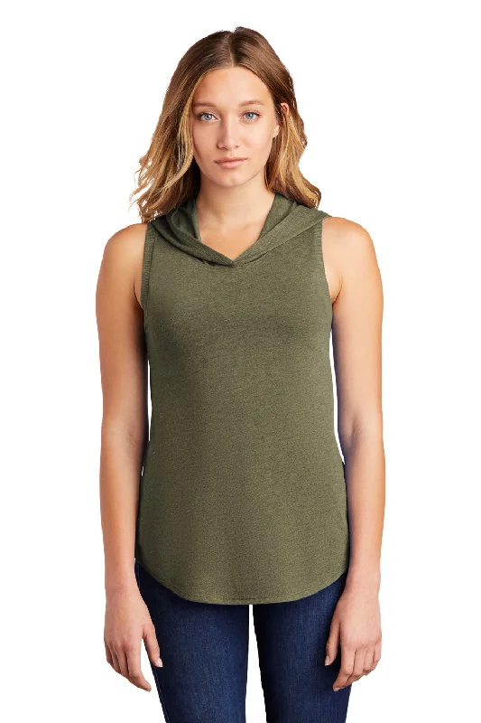 pocket orange T-shirts -District Womens Perfect Sleeveless Hooded T-Shirt Hoodie - Military Green Frost - Closeout