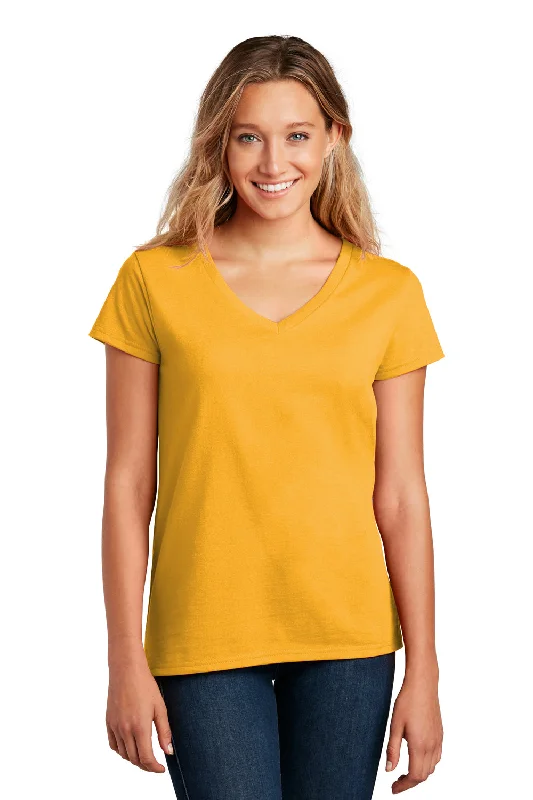 crew-neck maroon T-shirts -District Womens Re-Tee Short Sleeve V-Neck T-Shirt - Maize Yellow