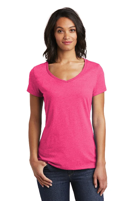 retro brown T-shirts -District Womens Very Important Short Sleeve V-Neck T-Shirt - Fuchsia Pink Frost