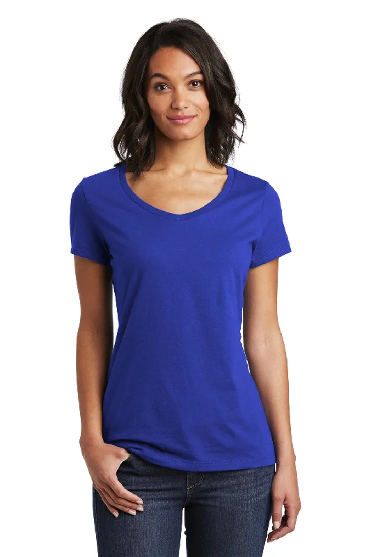 cotton grey T-shirts -District Womens Very Important Short Sleeve V-Neck T-Shirt - Deep Royal Blue