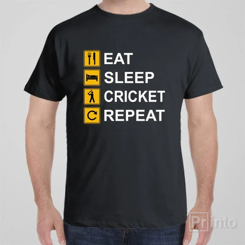 soft-touch beige T-shirts -Eat Sleep Cricket Repeat - T-shirt