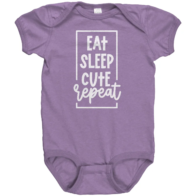 polyester purple T-shirts -EAT, SLEEP, CUTE, REPEAT Baby One Piece Snap Bodysuit