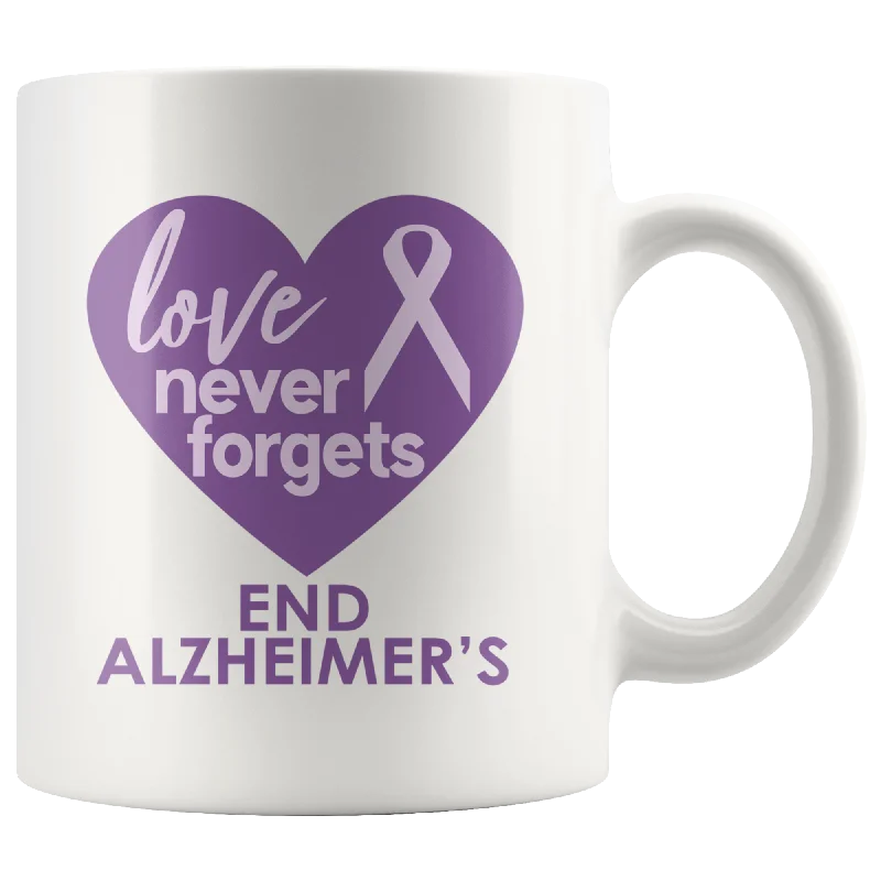 workout beige T-shirts -END ALZHEIMER'S Love Never Forgets purple ribbon 11oz or 15oz COFFEE MUG