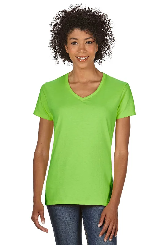 neon purple T-shirts -Gildan Womens Short Sleeve V-Neck T-Shirt - Lime Green - Closeout