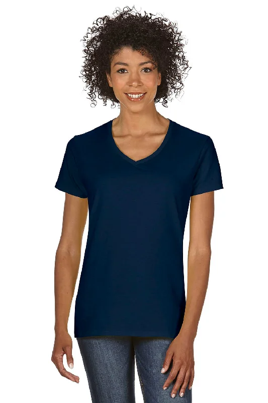 durable white T-shirts -Gildan Womens Short Sleeve V-Neck T-Shirt - Navy Blue