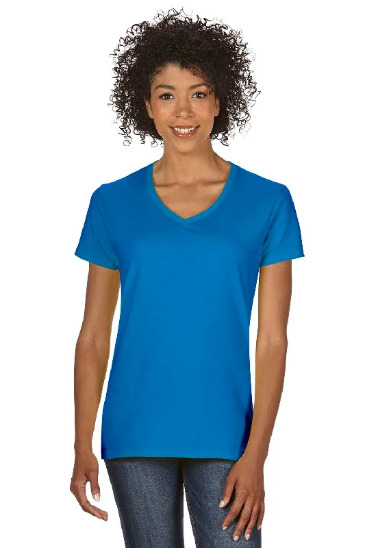 festival green T-shirts -Gildan Womens Short Sleeve V-Neck T-Shirt - Sapphire Blue