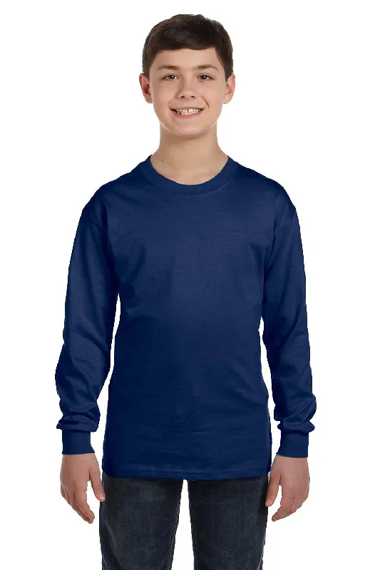 pastel brown T-shirts -Gildan Youth Long Sleeve Crewneck T-Shirt - Navy Blue