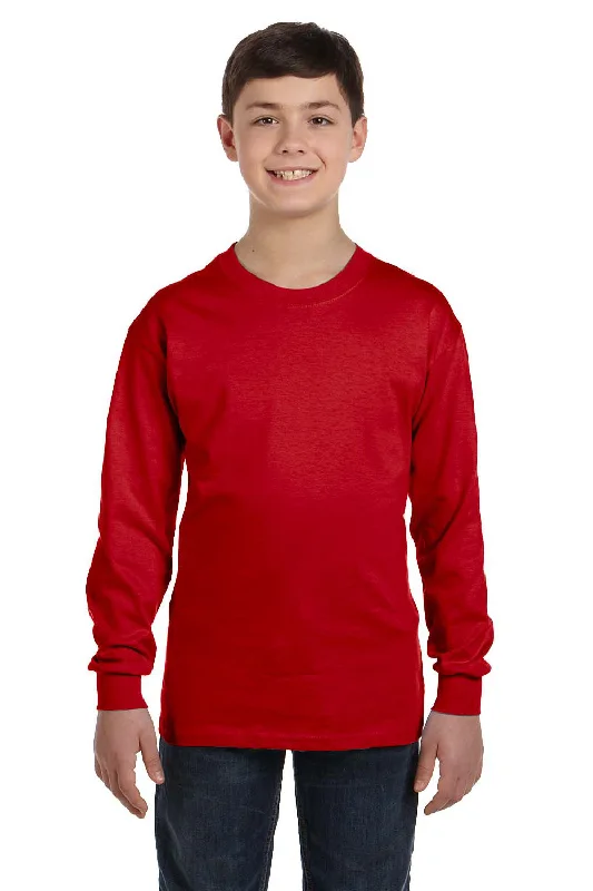 soft black T-shirts -Gildan Youth Long Sleeve Crewneck T-Shirt - Red