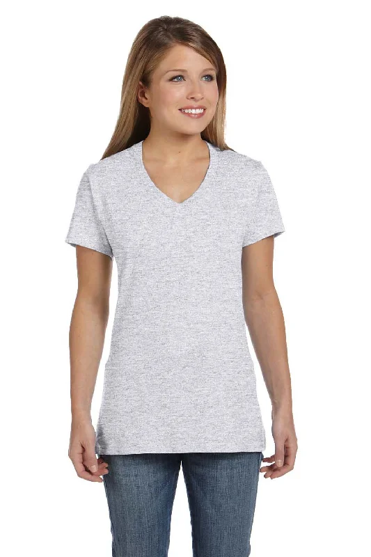 lightweight white T-shirts -Hanes Womens Nano-T Short Sleeve V-Neck T-Shirt - Ash Grey