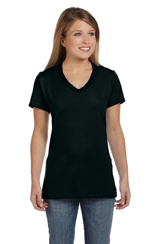 winter red T-shirts -Hanes Womens Nano-T Short Sleeve V-Neck T-Shirt - Black