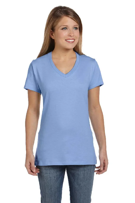 breathable pink T-shirts -Hanes Womens Nano-T Short Sleeve V-Neck T-Shirt - Light Blue