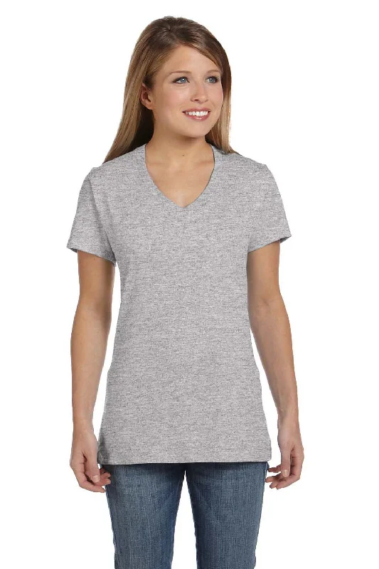 soft-touch beige T-shirts -Hanes Womens Nano-T Short Sleeve V-Neck T-Shirt - Light Steel Grey