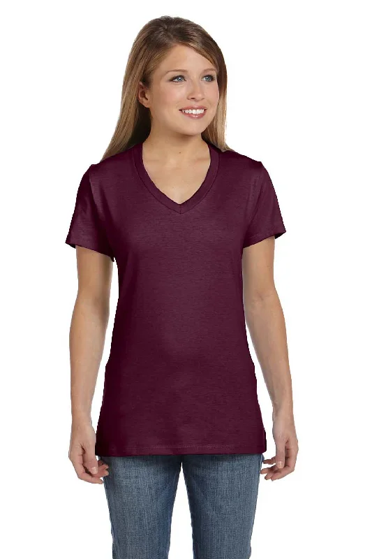 trendy green T-shirts -Hanes Womens Nano-T Short Sleeve V-Neck T-Shirt - Maroon