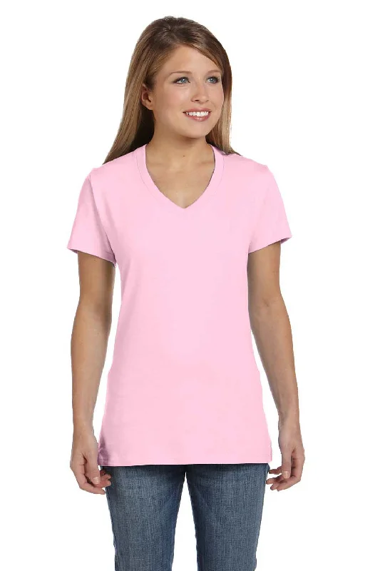 crew-neck black T-shirts -Hanes Womens Nano-T Short Sleeve V-Neck T-Shirt - Pale Pink - Closeout