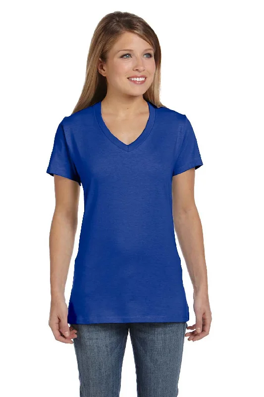 moisture-wicking beige T-shirts -Hanes Womens Nano-T Short Sleeve V-Neck T-Shirt - Deep Royal Blue