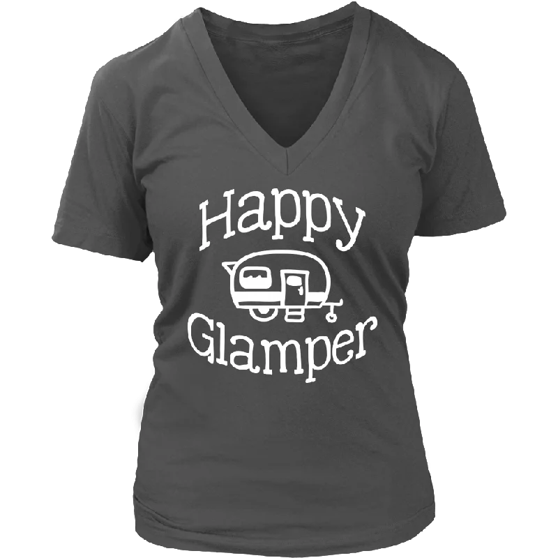 pastel green T-shirts -HAPPY GLAMPER Women's V-Neck T-Shirt