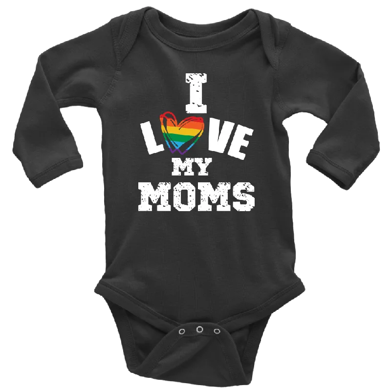 team blue T-shirts -I LOVE MY MOMS LGBTQ Pride Baby Long Sleeve Snap Bodysuit