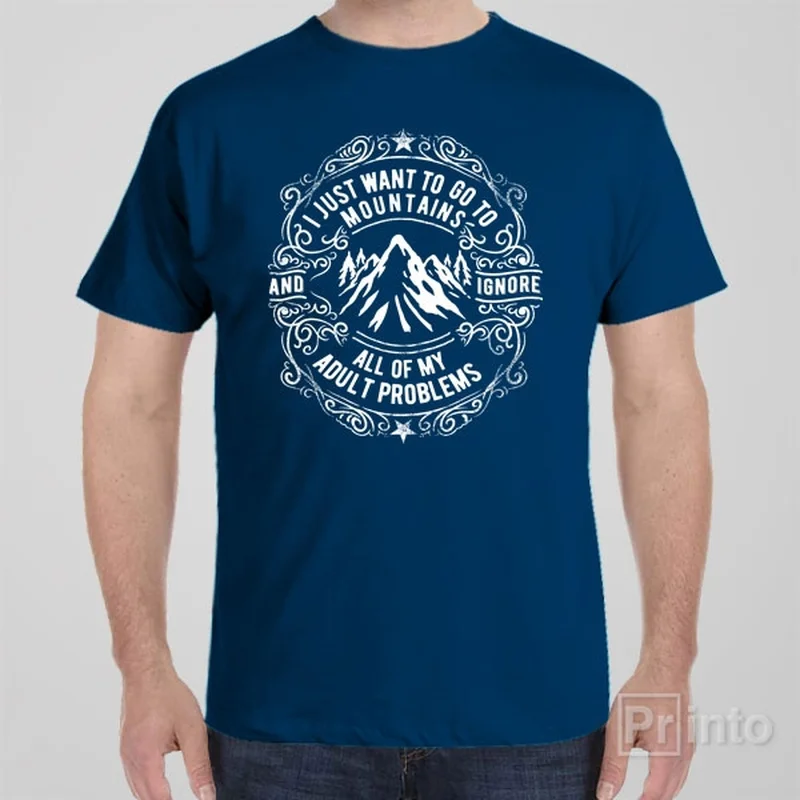 V-neck white T-shirts -I want to go to mountains - T-shirt