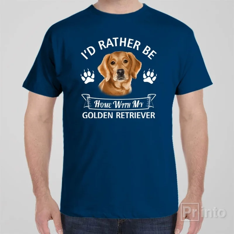 pocket black T-shirts -I'd rather stay home with my Golden Retriever - T-shirt