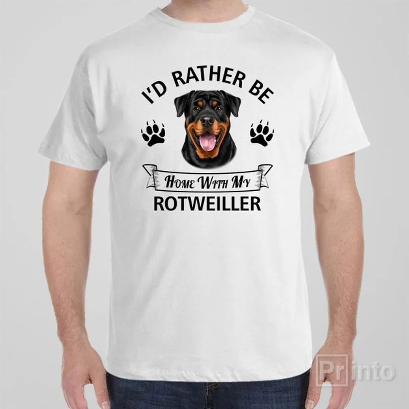 slim-fit beige T-shirts -I'd rather stay home with my Rotweiller - T-shirt