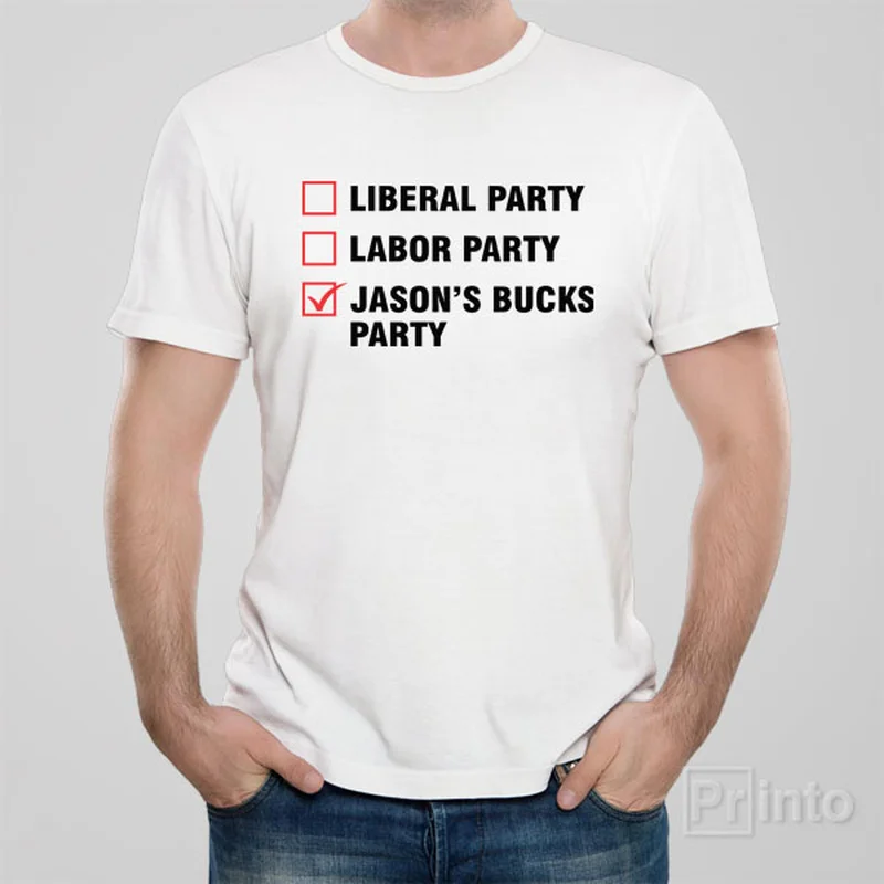 crew-neck maroon T-shirts -Liberal - Labor - Bucks party | T-shirt