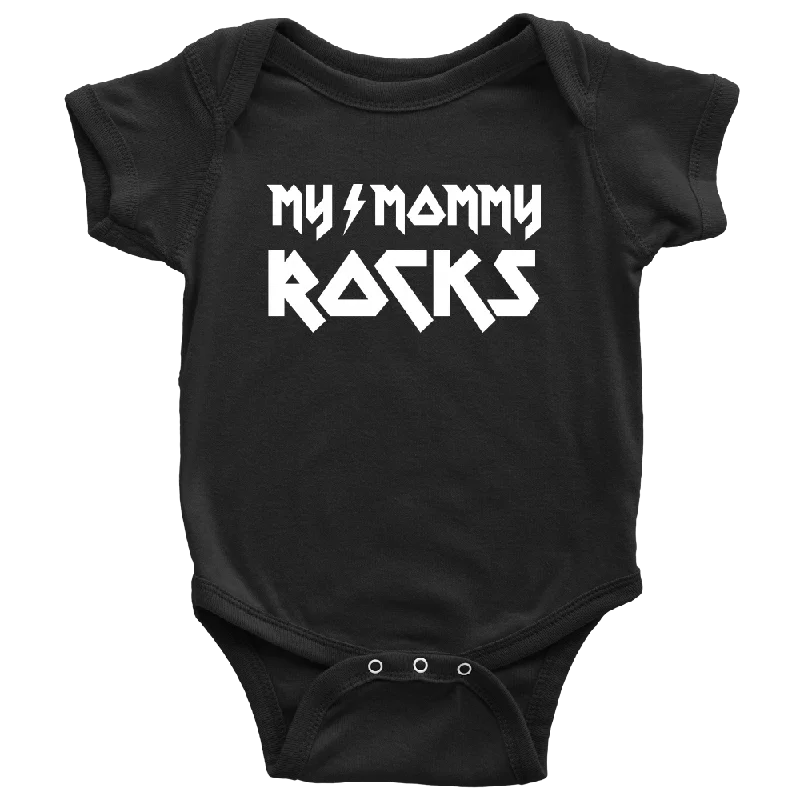 V-neck white T-shirts -My Mommy Rocks Baby Onesies and Infant T-Shirts