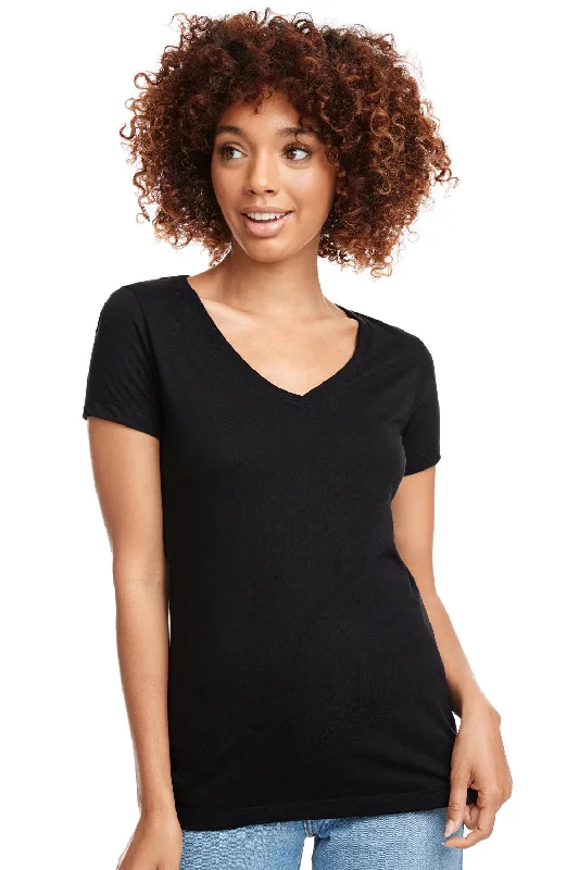 plus-size black T-shirts -Next Level Womens Ideal Jersey Short Sleeve V-Neck T-Shirt - Black