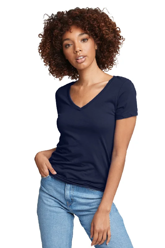 soft-touch grey T-shirts -Next Level Womens Ideal Jersey Short Sleeve V-Neck T-Shirt - Midnight Navy Blue